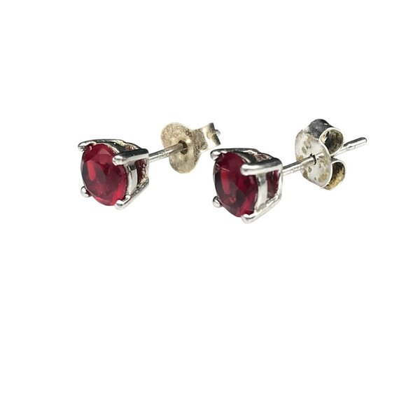 ATT Jewelry - Vintage ATT Thai Silver Earrings with Red Crystal Solitaire, 925 Sterling Studs